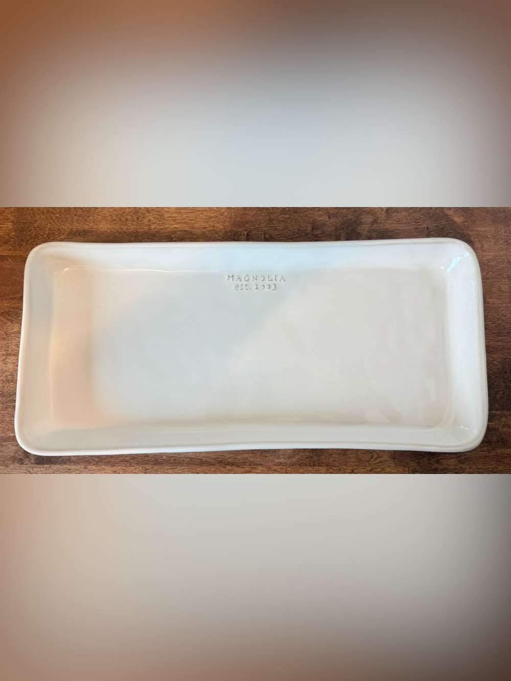 Magnolia White Ceramic Rectangular Serving Tray Farmhouse Platter
